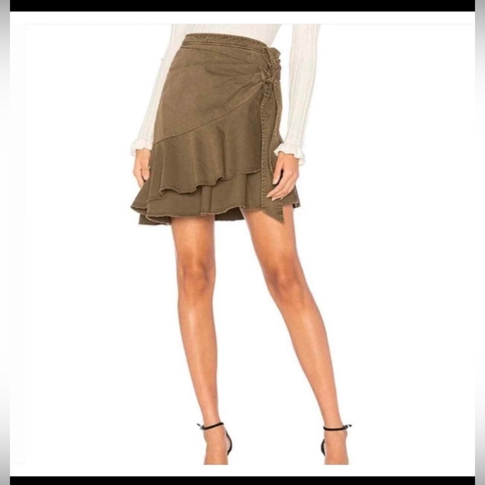 Cinq a Sept Aston Olive Green Ruffle Wrap Skirt Size M